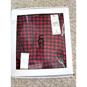 UGG Men's Steiner Pajama Flannel PJ Set with Gift Box, Black Red Large Lounge